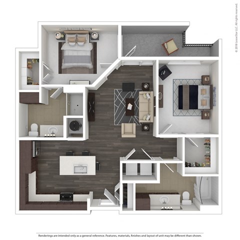 Floor plan for 2 beds, 2 baths, 1076 sqft