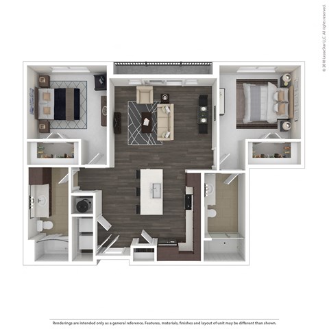 Floor plan for 2 beds, 2 baths, 1103 sqft
