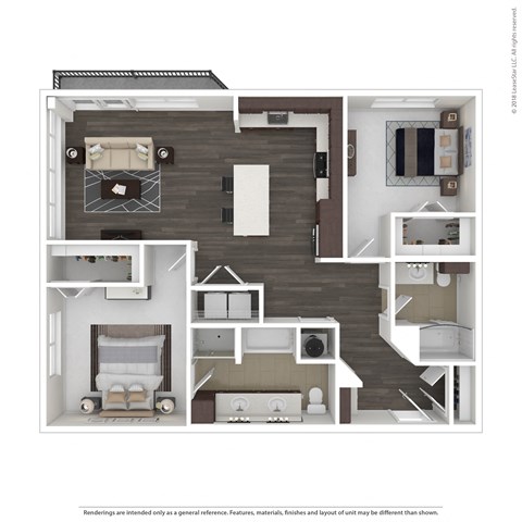 Floor plan for 2 beds, 2 baths, 1191 sqft
