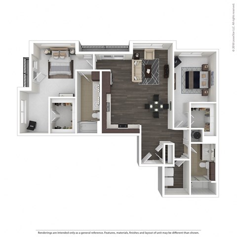Floor plan for 2 beds, 2 baths, 1316 sqft