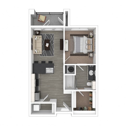 Floor plan for 1 bed, 1 bath, 652 sqft