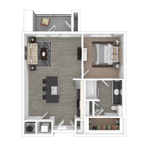 Floor plan for 1 bed, 1 bath, 685 sqft