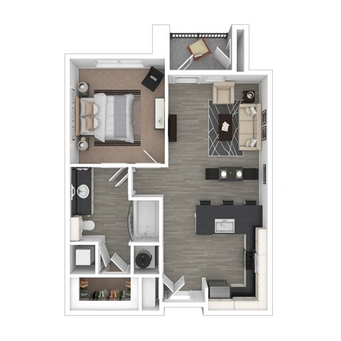 Floor plan for 1 bed, 1 bath, 725 sqft