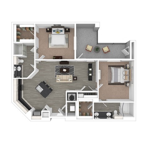 Floor plan for 2 beds, 2 baths, 1097 sqft