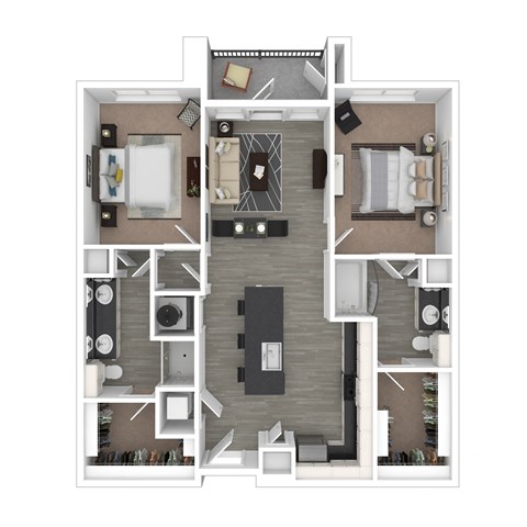 Floor plan for 2 beds, 2 baths, 1100 sqft