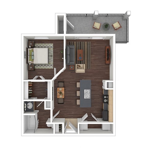 Floor plan for 1 bed, 1 bath, 693 sqft