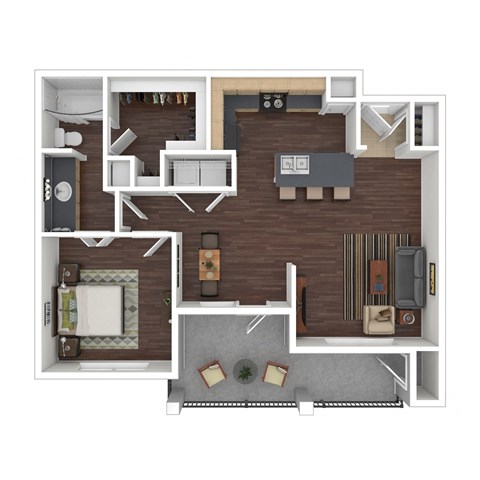 Floor plan for 1 bed, 1 bath, 797 sqft
