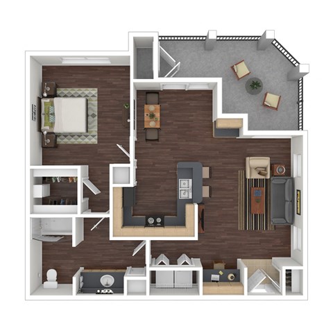 Floor plan for 1 bed, 1 bath, 853 sqft