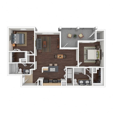 Floor plan for 2 beds, 2 baths, 1089 sqft