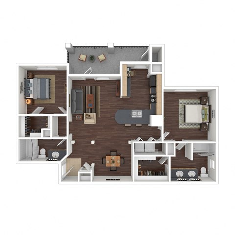 Floor plan for 2 beds, 2 baths, 1132 sqft