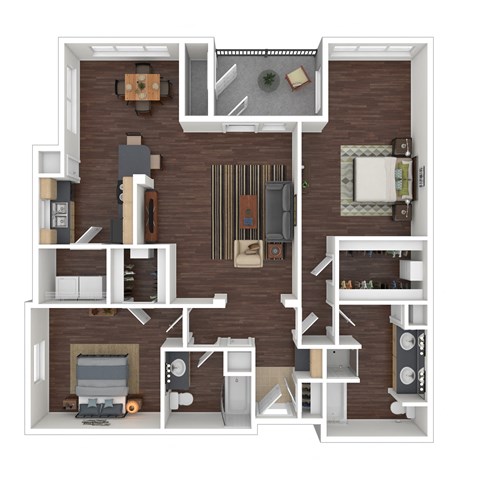 Floor plan for 2 beds, 2 baths, 1273 sqft