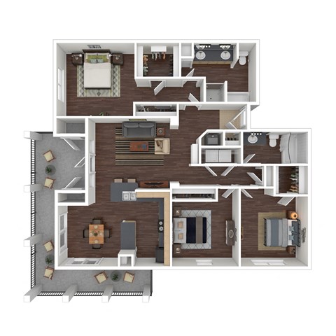 Floor plan for 3 beds, 2 baths, 1401 sqft