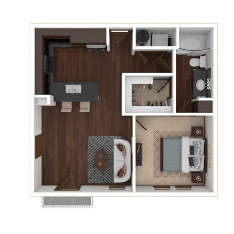 Floor plan for 1 bed, 1 bath, 740 sqft