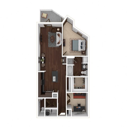 Floor plan for 1 bed, 1 bath, 1037 sqft