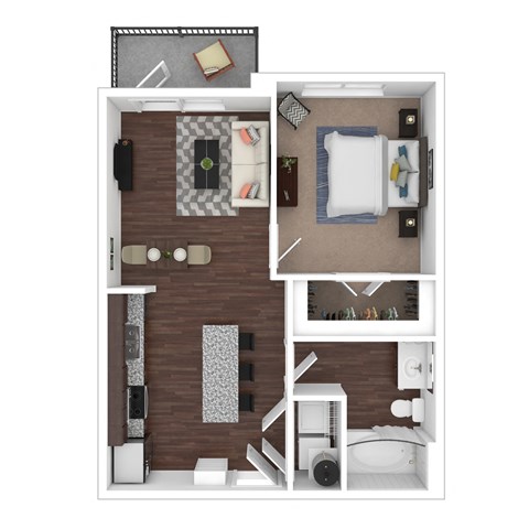 Floor plan for 1 bed, 1 bath, 730 sqft