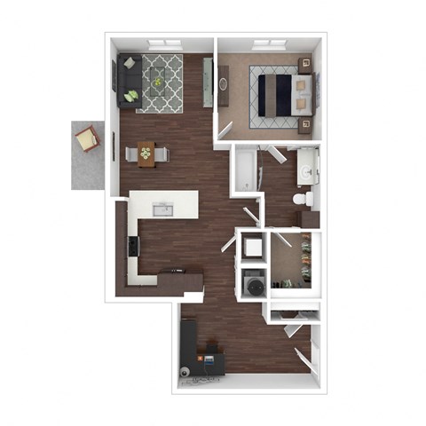 Floor plan for 1 bed, 1 bath, 870 sqft