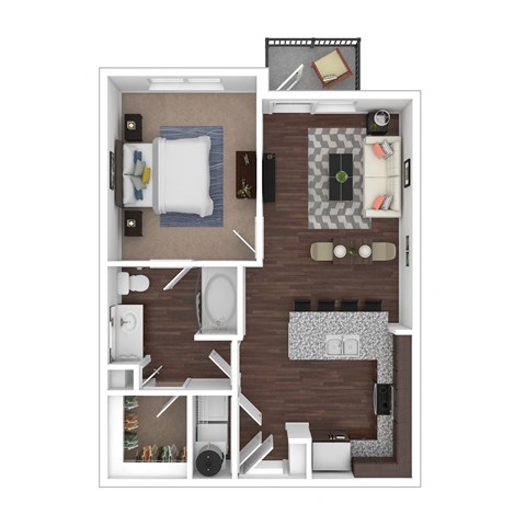 Floor plan for 1 bed, 1 bath, 690 sqft
