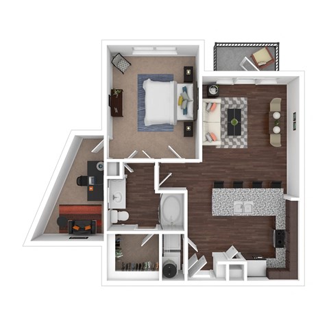 Floor plan for 1 bed, 1 bath, 909 sqft