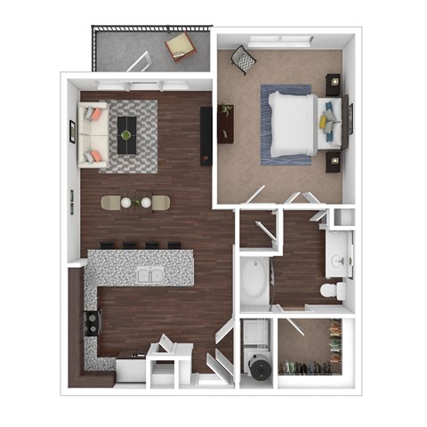 Floor plan for 1 bed, 1 bath, 766 sqft