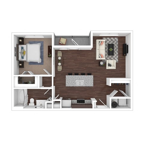 Floor plan for 1 bed, 1 bath, 805 sqft