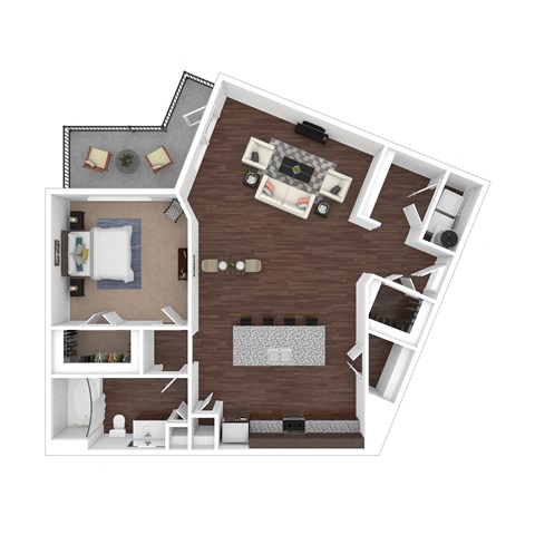 Floor plan for 1 bed, 1 bath, 854 sqft