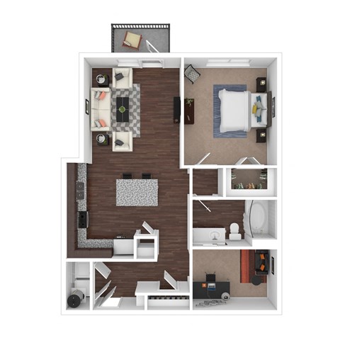 Floor plan for 1 bed, 1 bath, 894 sqft