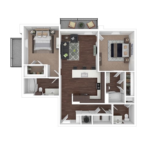 Floor plan for 2 beds, 2 baths, 1054 sqft