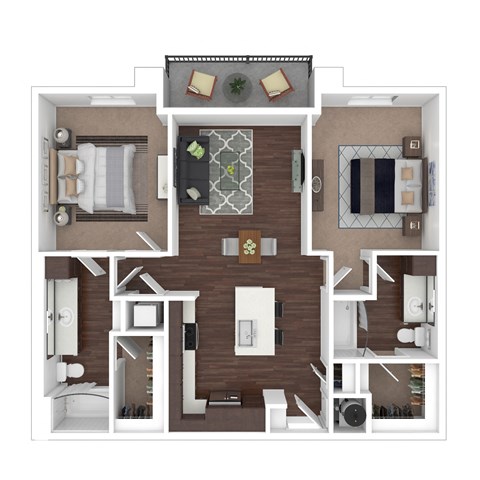 Floor plan for 2 beds, 2 baths, 1254 sqft