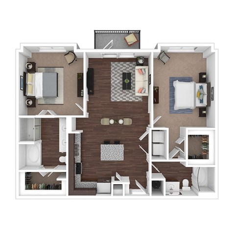 Floor plan for 2 beds, 2 baths, 1169 sqft