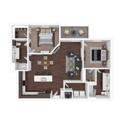 Floor plan for 2 beds, 2 baths, 1192 sqft