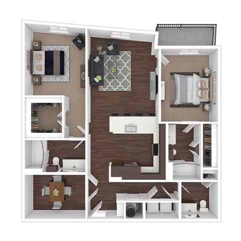 Floor plan for 2 beds, 2.5 baths, 1250 sqft