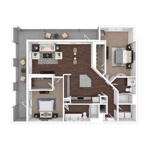 Floor plan for 2 beds, 2 baths, 1271 sqft