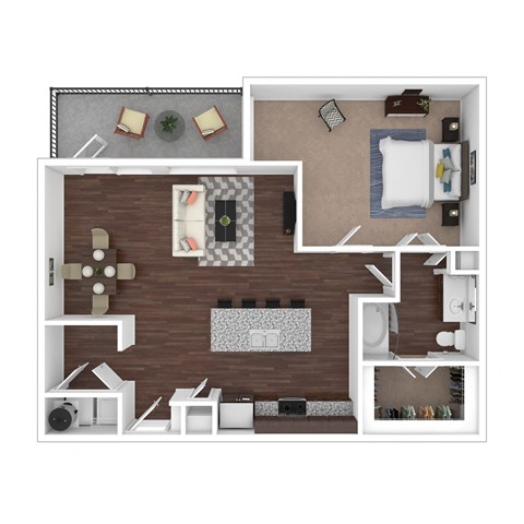 Floor plan for 1 bed, 1 bath, 957 sqft