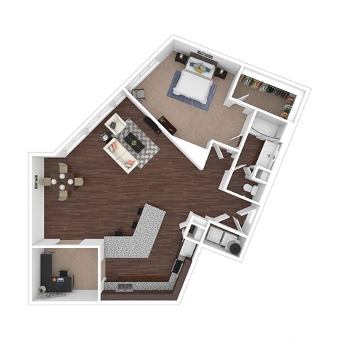 Floor plan for 1 bed, 1 bath, 1115 sqft