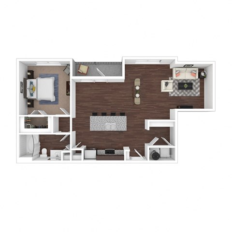 Floor plan for 1 bed, 1 bath, 888 sqft