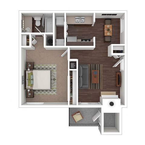 Floor plan for 1 bed, 1 bath, 668 sqft