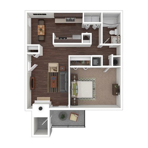 Floor plan for 1 bed, 1 bath, 770 sqft
