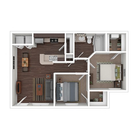 Floor plan for 2 beds, 1 bath, 710 sqft
