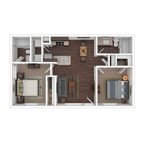 Floor plan for 2 beds, 2 baths, 863 sqft