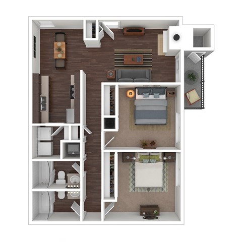 Floor plan for 2 beds, 2 baths, 1012 sqft