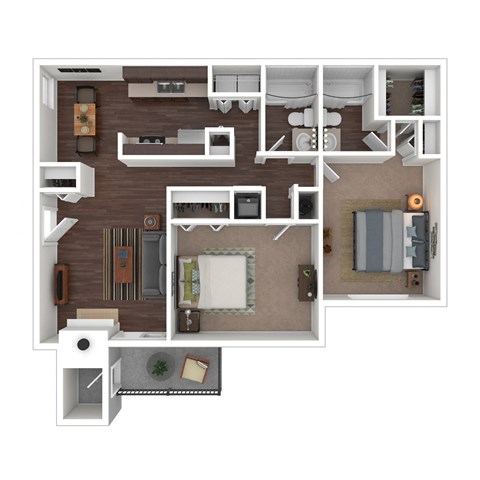 Floor plan for 2 beds, 2 baths, 1028 sqft
