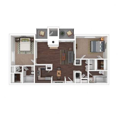 Floor plan for 2 beds, 2 baths, 1048 sqft