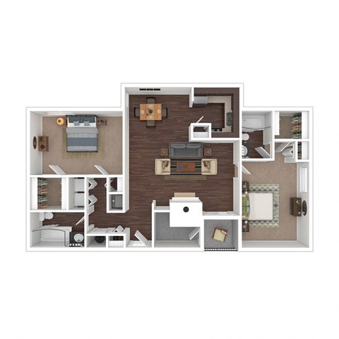 Floor plan for 2 beds, 2 baths, 1102 sqft