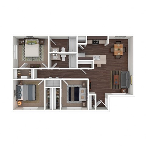 Floor plan for 3 beds, 2 baths, 1034 sqft