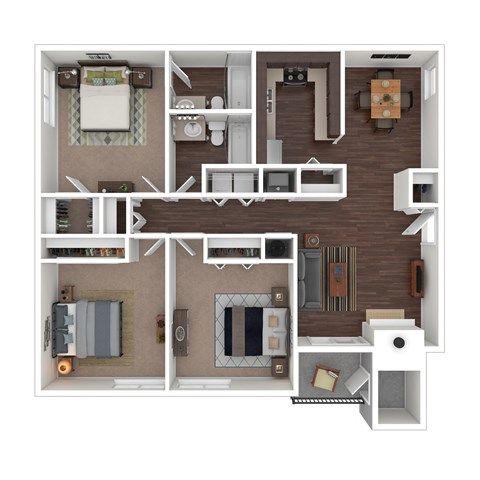 Floor plan for 3 beds, 2 baths, 1206 sqft
