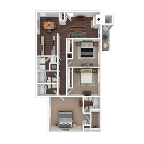 Floor plan for 3 beds, 3 baths, 1400 sqft