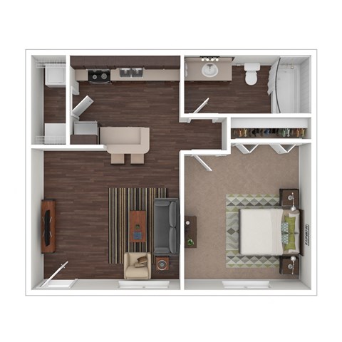 Floor plan for 1 bed, 1 bath, 563 sqft
