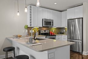 Austin apartment for rent - a kitchen with stainless steel appliances and a counter top