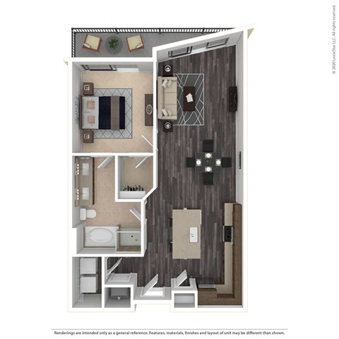 Floor plan for 1 bed, 1 bath, 898 sqft