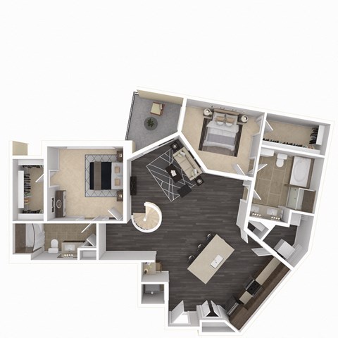 Floor plan for 2 beds, 2 baths, 1278 sqft